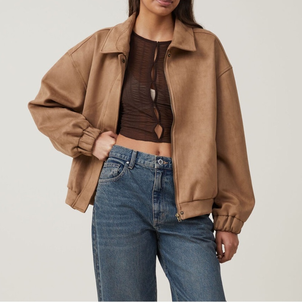 Faux Suede Bomber Jacket - Cotton On